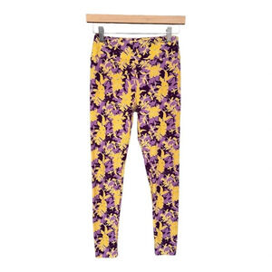 LuLaRoe Women's Yellow & Purple Floral Easter Lilies Leggings One Size 2-10